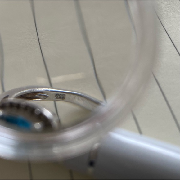 Masterpiece Sterling Silver Blue Topaz & Lab White Sapphire Halo Ring Size 7 - Picture 14 of 17